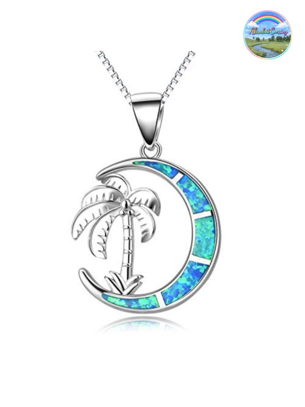 Palm Tree Necklace for Women 925 Sterling Silver Simulated Opal Pendant